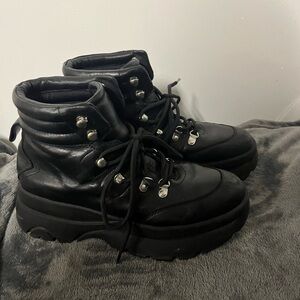 Black Women's Chunky Lace-Up Boots